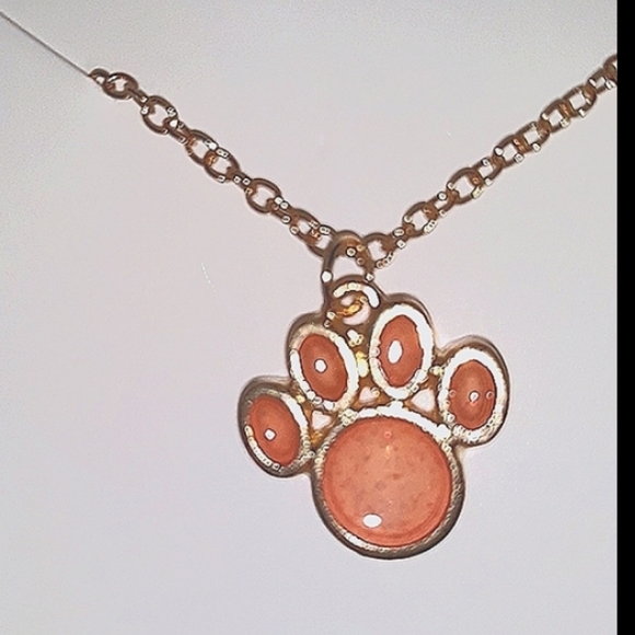 Paw Charm Necklace Peach color with 18-22"inch gold chain. Unisex Womens Mens K… - Picture 15 of 16